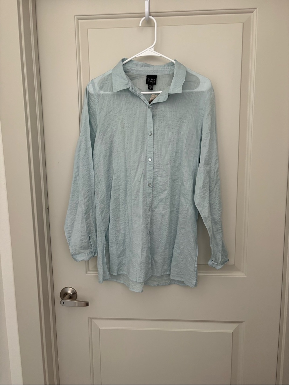 Eileen Fisher Pale Blue Cotton Button-Front Shirt super lightweight NWT Size M